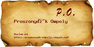 Proszonyák Ompoly névjegykártya